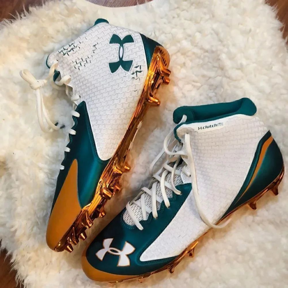 Under Armour White green and orange cleats 15 Miami dolphins colors